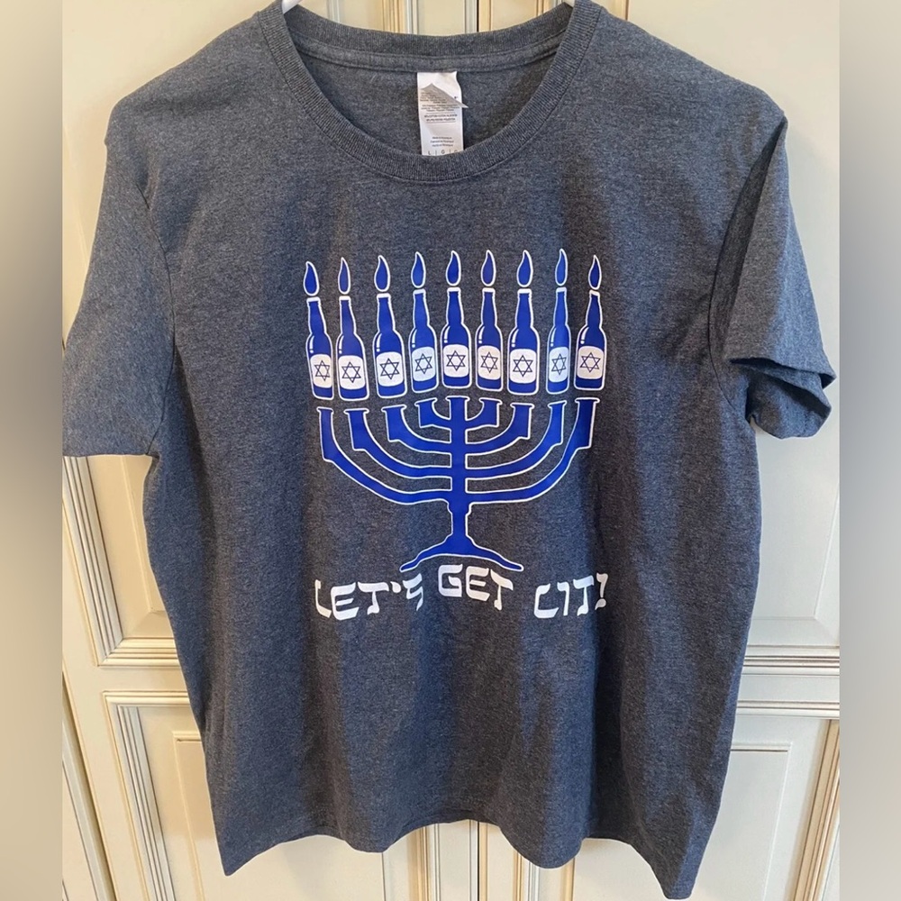 Let’s Get Lit Holiday Gray T-Shirt Size Large